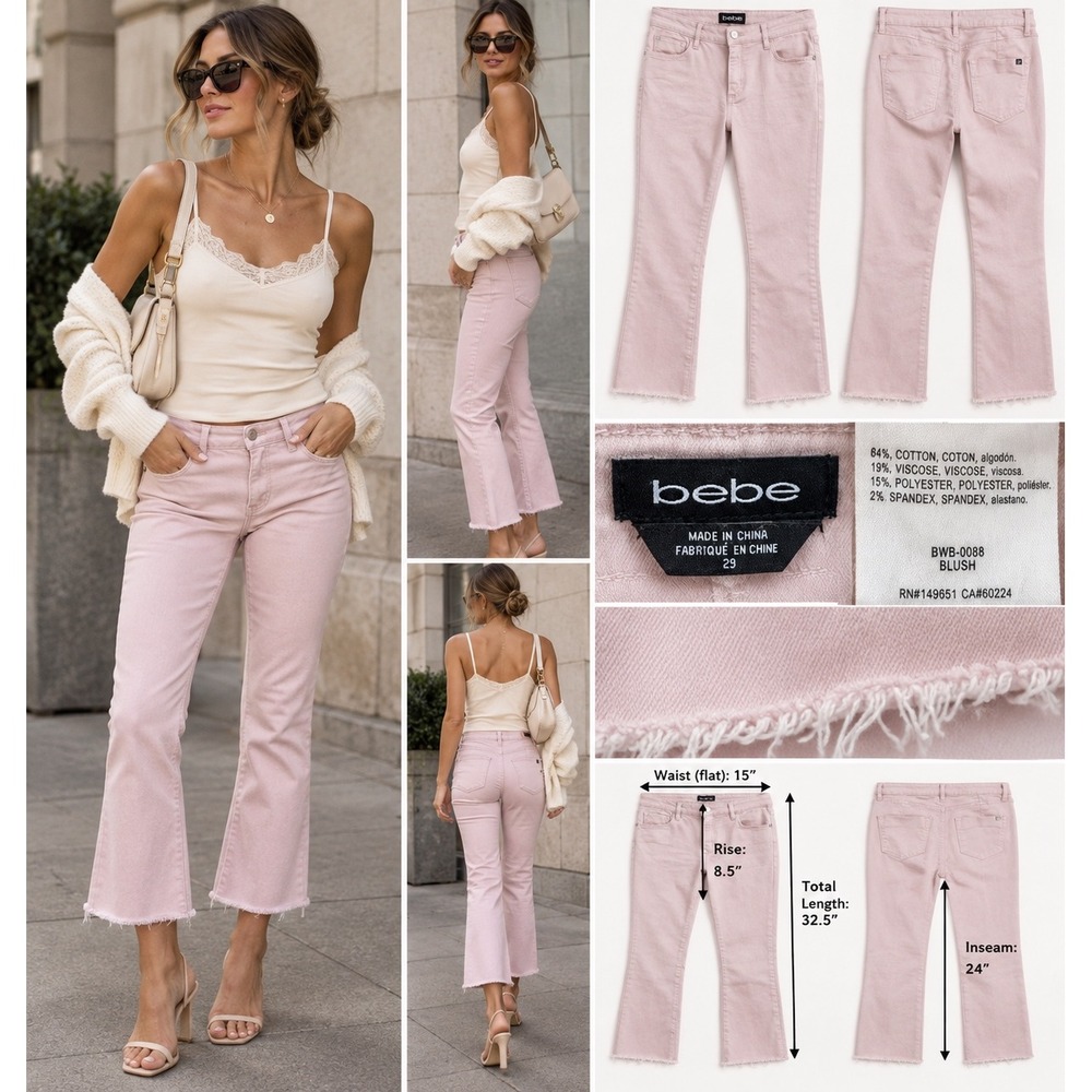 Bebe Heartbreaker Jeans 29 Blush Pink Crop Flare Raw Hem Y2K Coquette 2010s